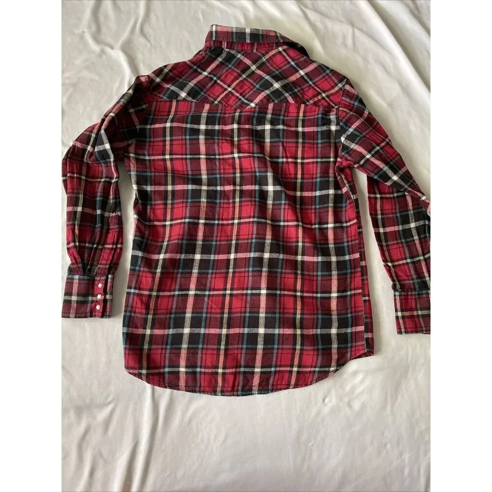 Plaid Western Wear Red & Black Flannel Button-Up Shirt With Pearl Snaps - Size M - Picture 11 of 11